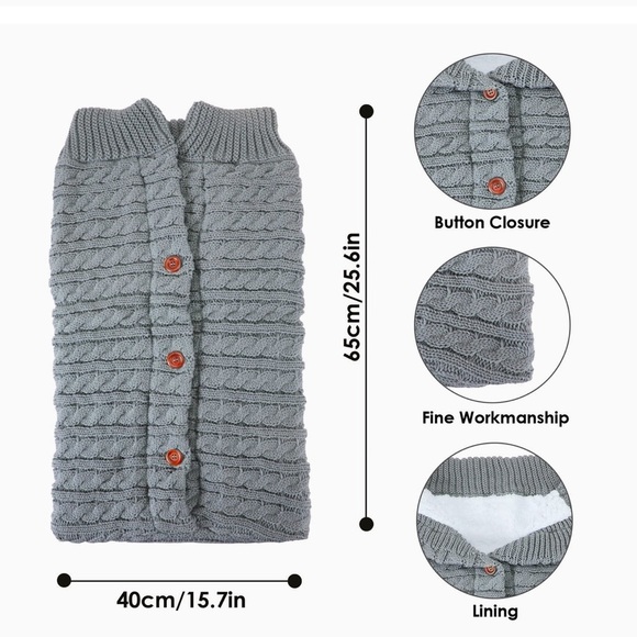 BABY BLANKET! GRAY KNIT BLANKET WITH BUTTONS - Picture 4 of 6